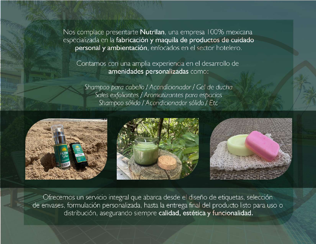 Productos de cuidado personal y ambiente elaborados para el sector hotelero